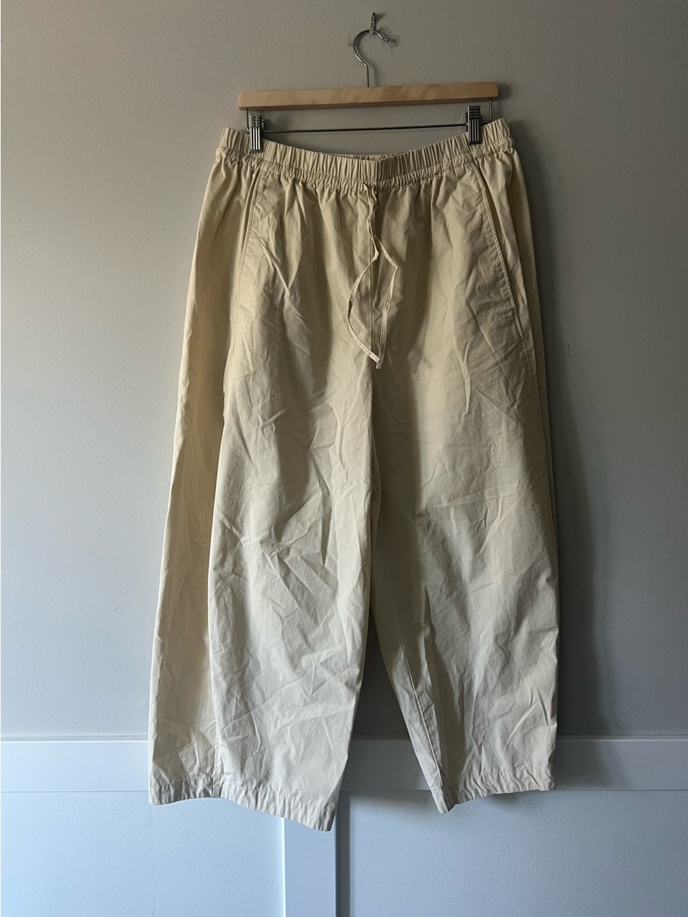COS Cream Wide Leg Barrel Pants Elastic Waist Drawstring EUR 44